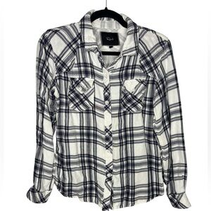 Rails Gauzy Hunter Shirt White Navy Plaid Button Down Blouse Size Small